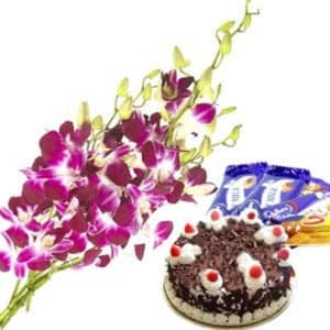 Bouquet of Orchids with Chocolates n Cake